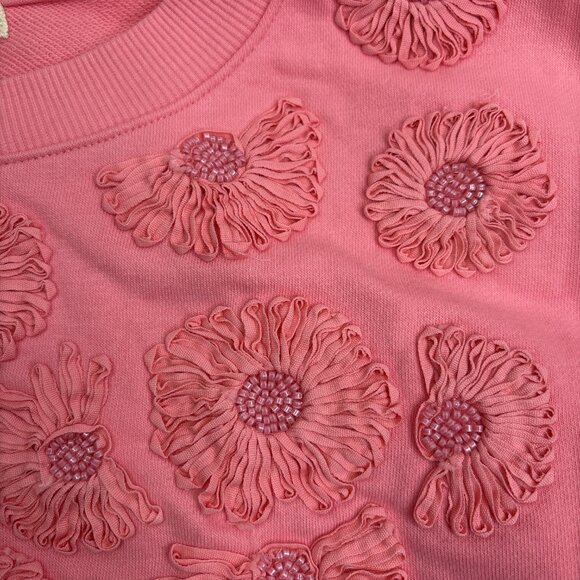 Indigo Thread Co. Women's Floral Beaded Sweatshirt Size XL Coral NWOT - Picture 4 of 8